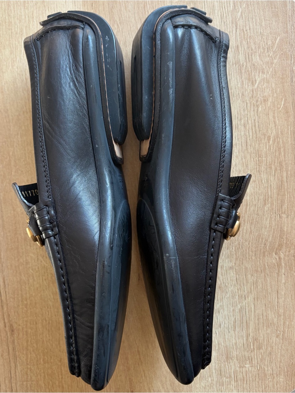 GUCCI Men’s Black Leather Horsebit Driving Loafers Size 11B - Picture 8 of 9